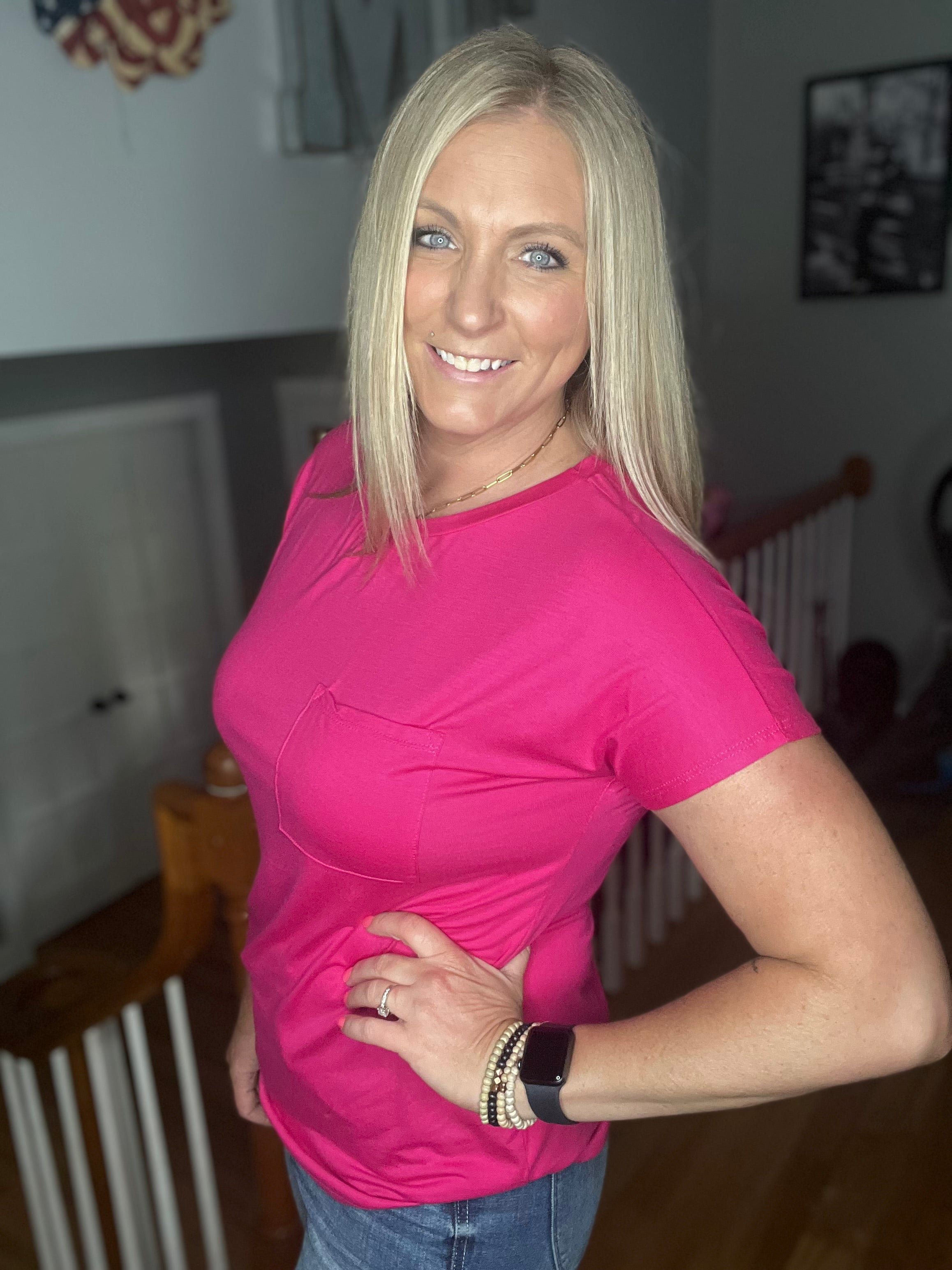 The Easy Pocket Tee In Fuchsia FINAL SALE