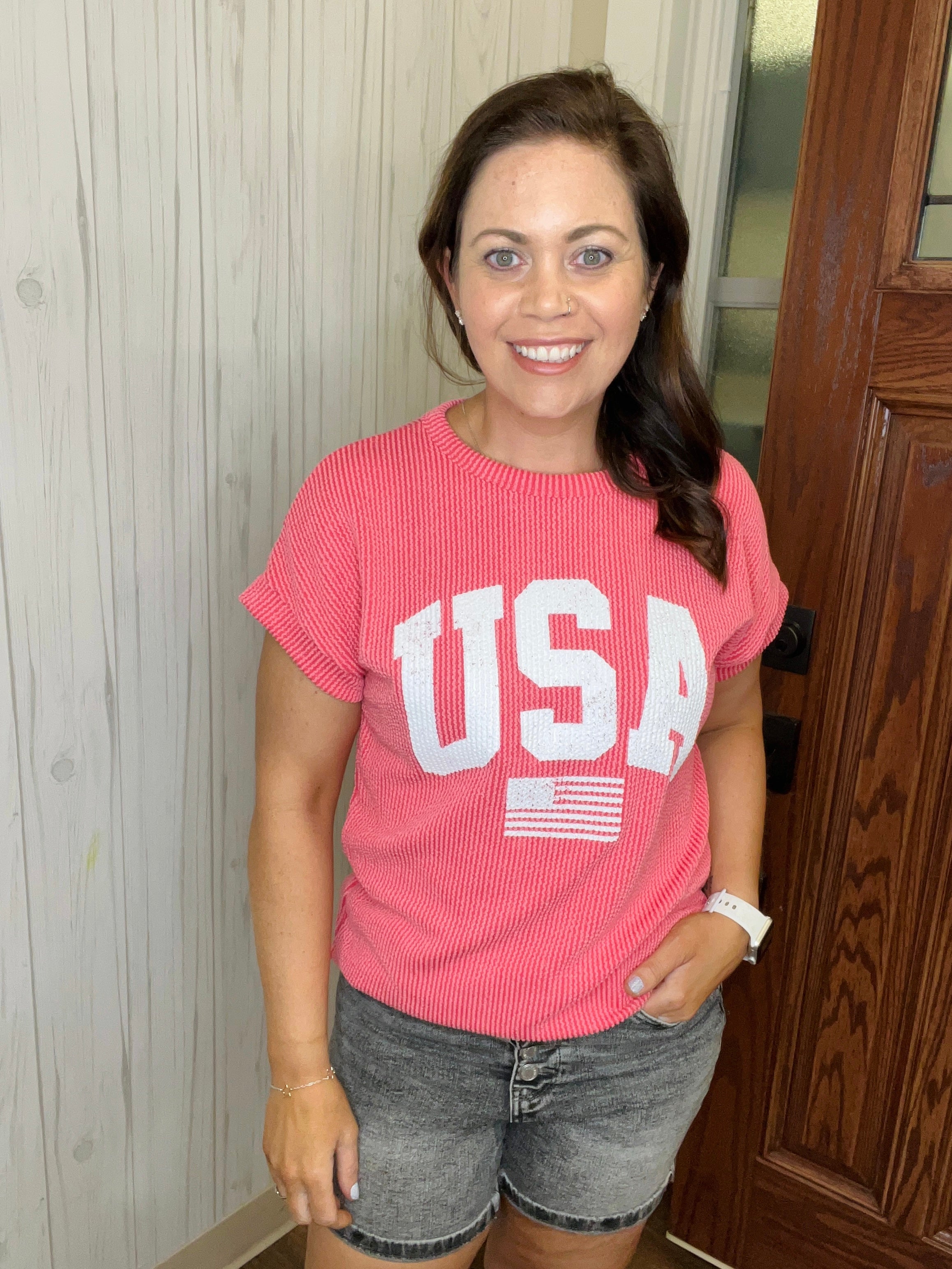 Brighter USA Top In Hot Pink