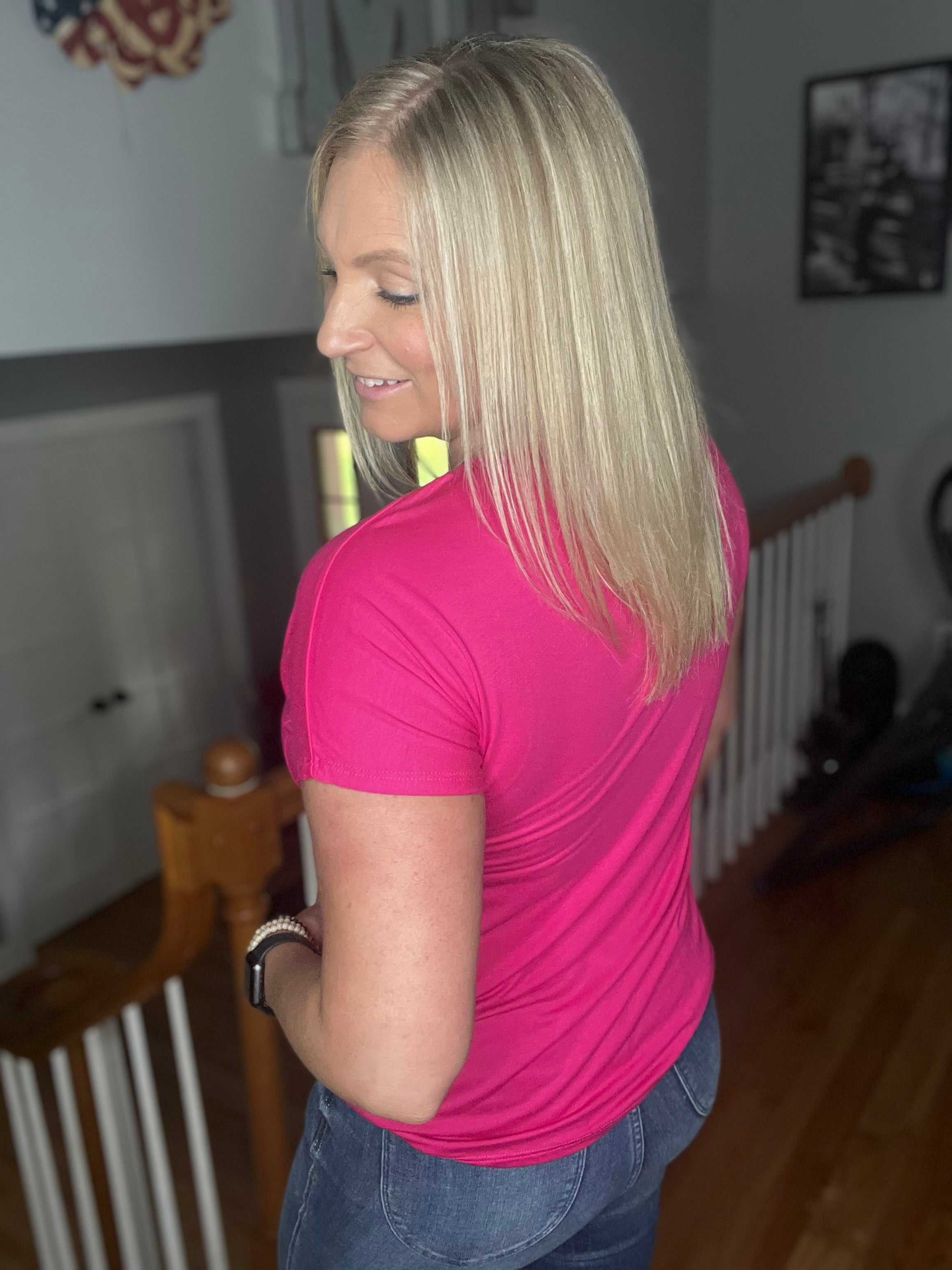 The Easy Pocket Tee In Fuchsia FINAL SALE