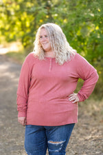 Load image into Gallery viewer, Brielle Henley Ribbed Long Sleeve - Terra Cotta
