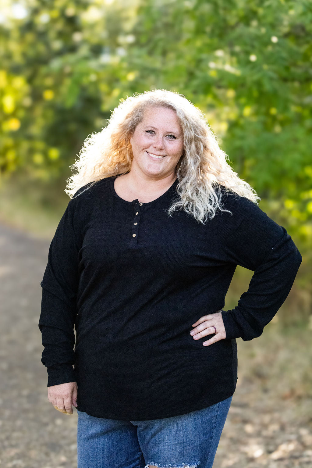 Brielle Henley Ribbed Long Sleeve - Black