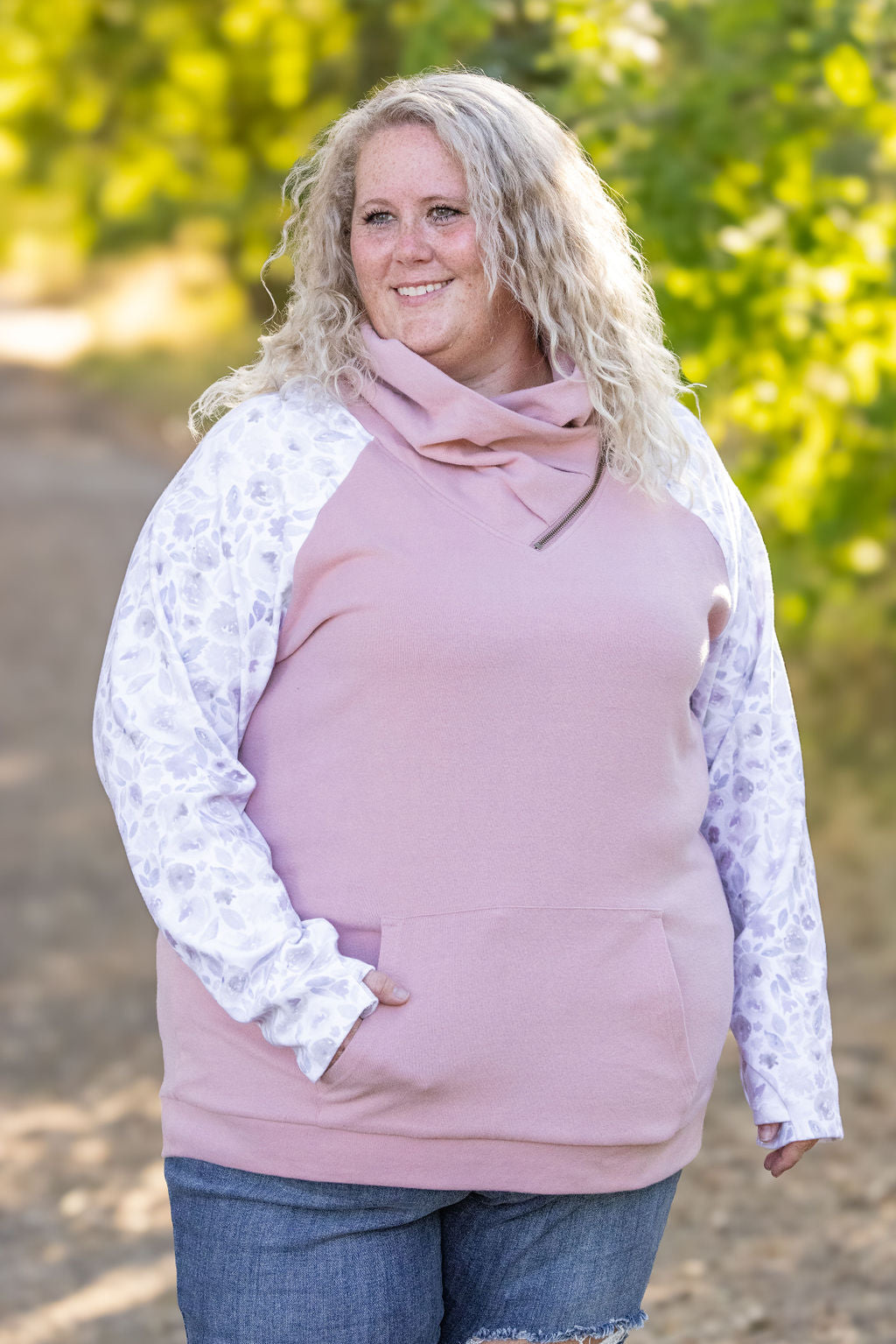 Zoey ZipCowl - Pink and Blush Floral