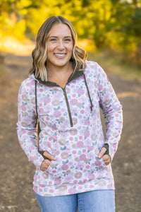 HalfZip Hoodie - Boho Fall Floral and Olive