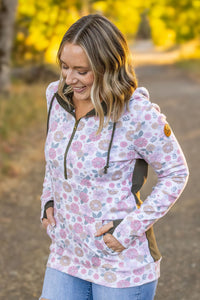 HalfZip Hoodie - Boho Fall Floral and Olive