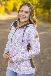 HalfZip Hoodie - Boho Fall Floral and Olive