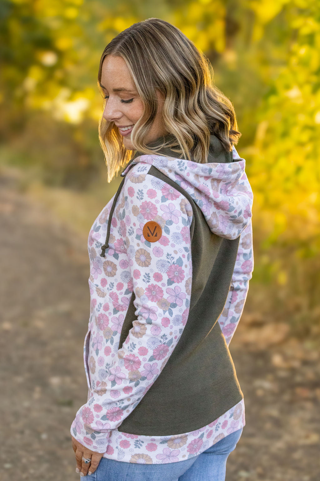 HalfZip Hoodie - Boho Fall Floral and Olive