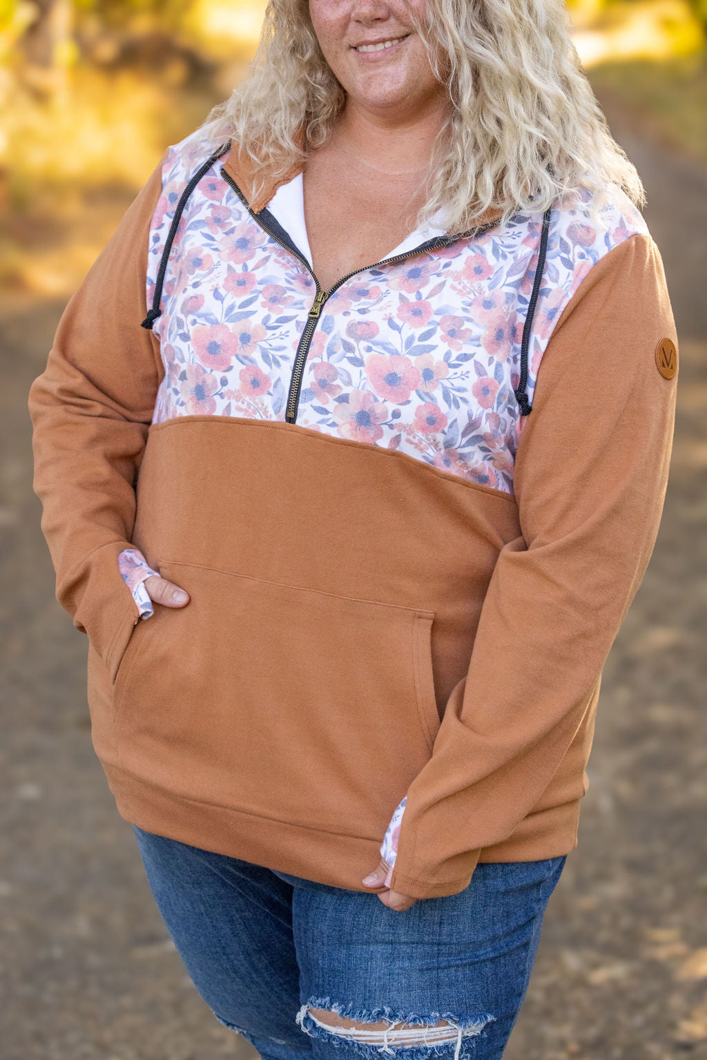 HalfZip Hoodie - Camel and Fall Floral Mix