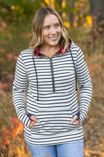 Load image into Gallery viewer, HalfZip Hoodie - Oatmeal Stripes and Buffalo Plaid
