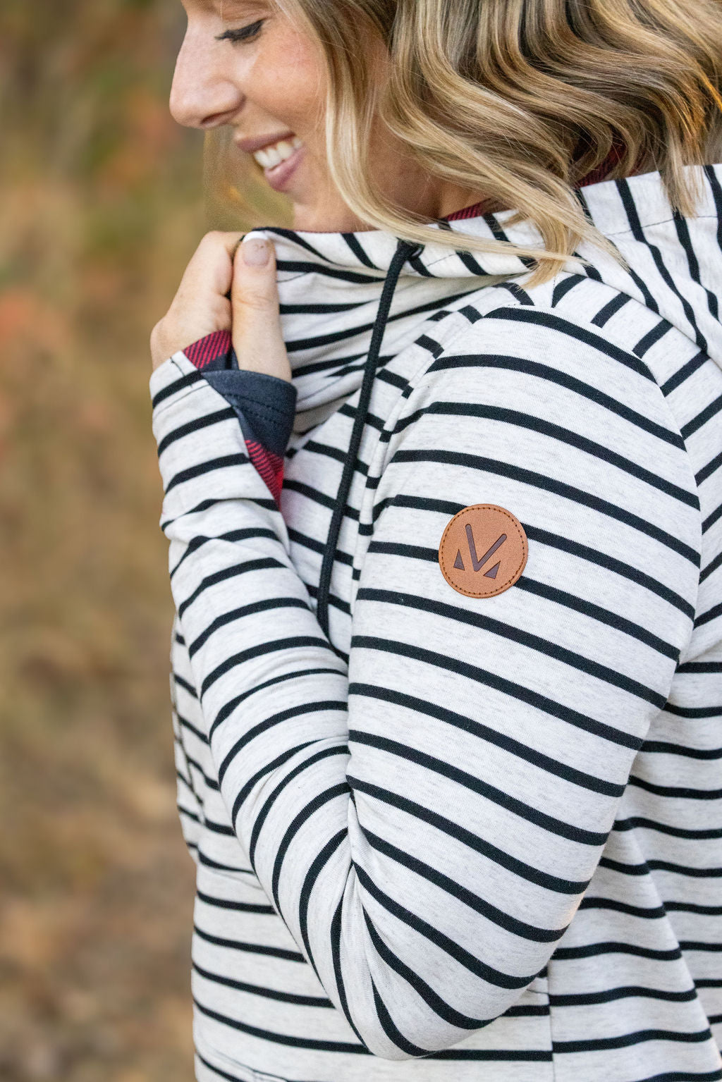 HalfZip Hoodie - Oatmeal Stripes and Buffalo Plaid