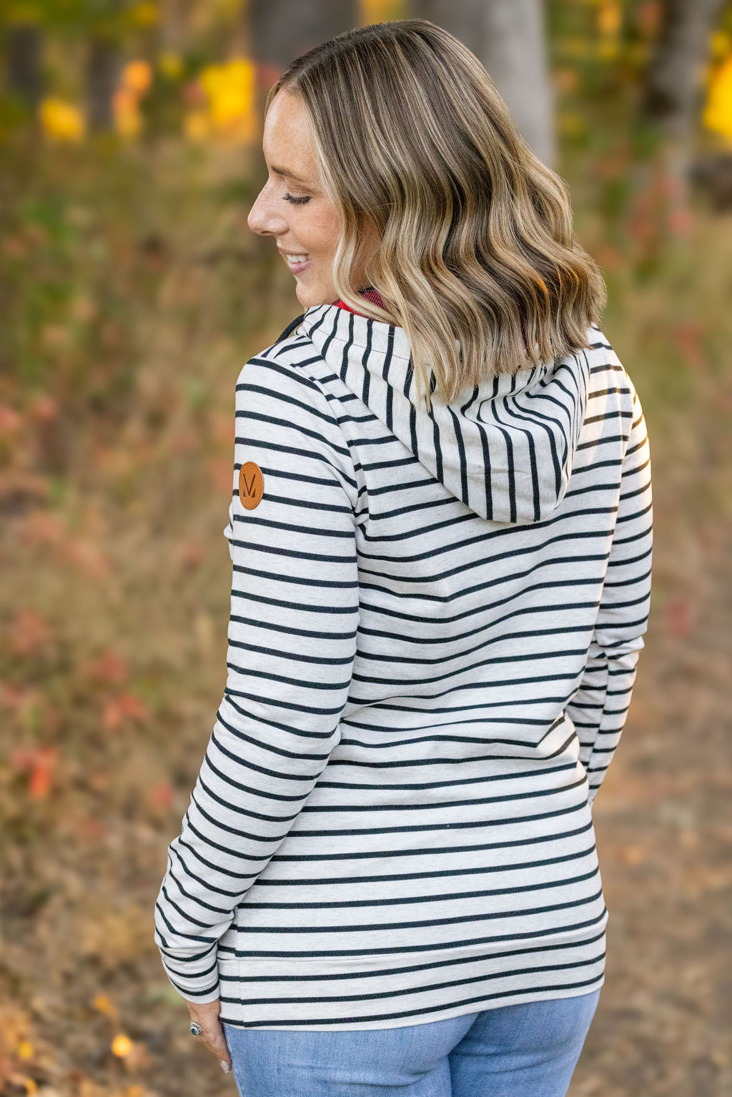 HalfZip Hoodie - Oatmeal Stripes and Buffalo Plaid