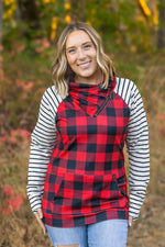 Load image into Gallery viewer, **Zoey ZipCowl - Buffalo Plaid and Oatmeal Stripes
