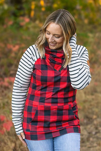 **Zoey ZipCowl - Buffalo Plaid and Oatmeal Stripes