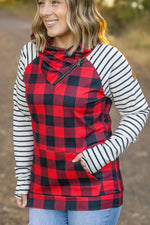 Load image into Gallery viewer, **Zoey ZipCowl - Buffalo Plaid and Oatmeal Stripes
