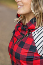 Load image into Gallery viewer, **Zoey ZipCowl - Buffalo Plaid and Oatmeal Stripes
