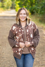 Load image into Gallery viewer, Ramona Ribbed Floral Zip Up - Brown
