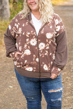 Load image into Gallery viewer, Ramona Ribbed Floral Zip Up - Brown
