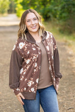 Load image into Gallery viewer, Ramona Ribbed Floral Zip Up - Brown
