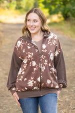 Load image into Gallery viewer, Ramona Ribbed Floral Zip Up - Brown
