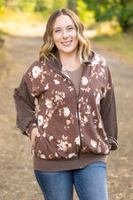 Load image into Gallery viewer, Ramona Ribbed Floral Zip Up - Brown
