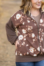 Load image into Gallery viewer, Ramona Ribbed Floral Zip Up - Brown
