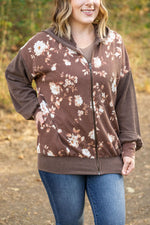 Load image into Gallery viewer, Ramona Ribbed Floral Zip Up - Brown
