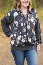 Load image into Gallery viewer, Ramona Ribbed Floral Zip Up - Black
