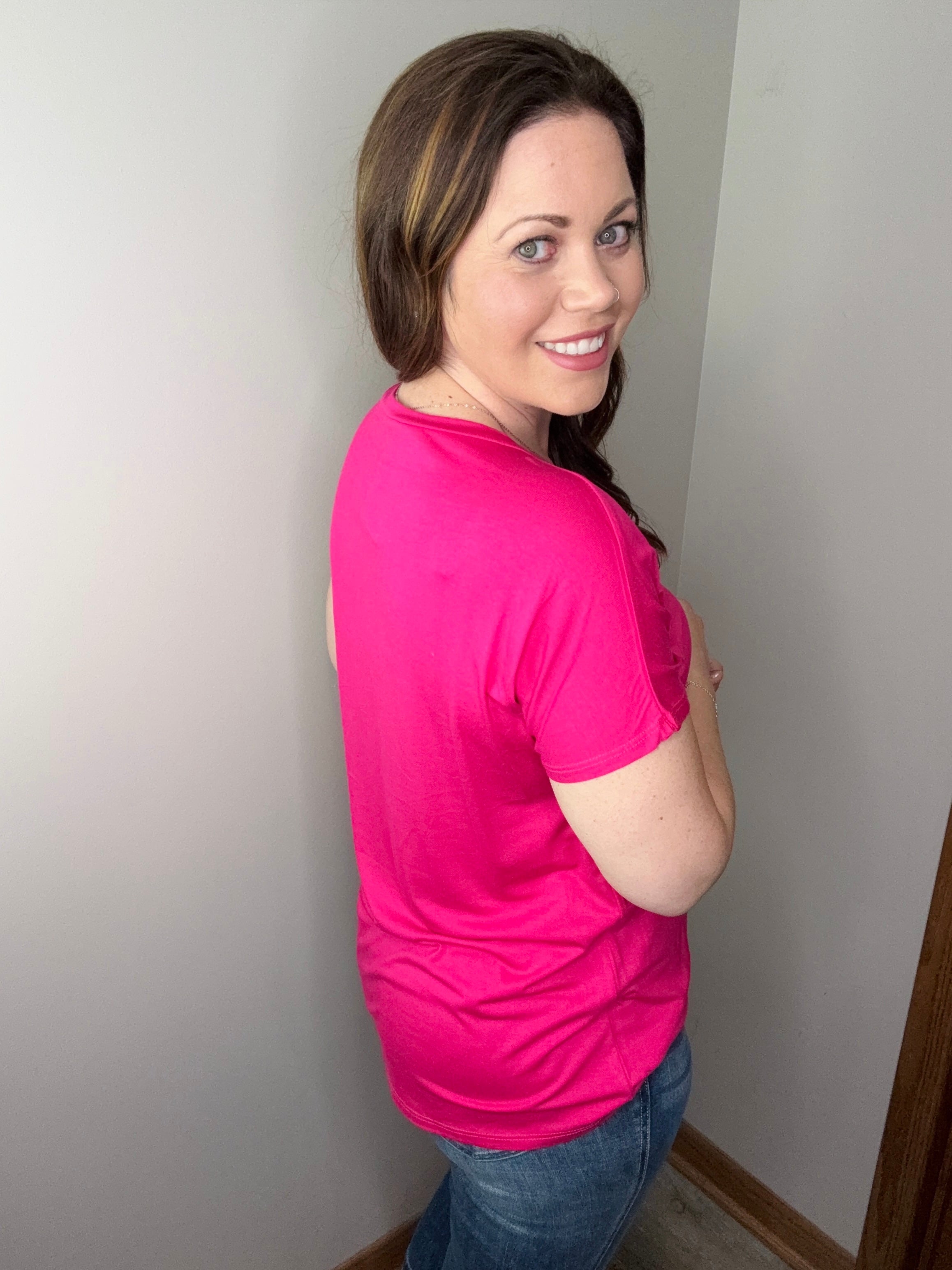 The Easy Pocket Tee In Fuchsia FINAL SALE