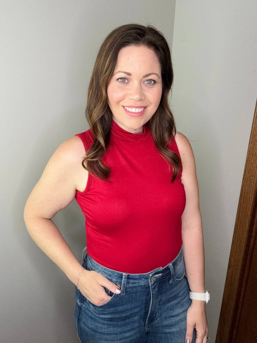 Scarlet Mock Mock Neck Tank In Red FINAL SALE