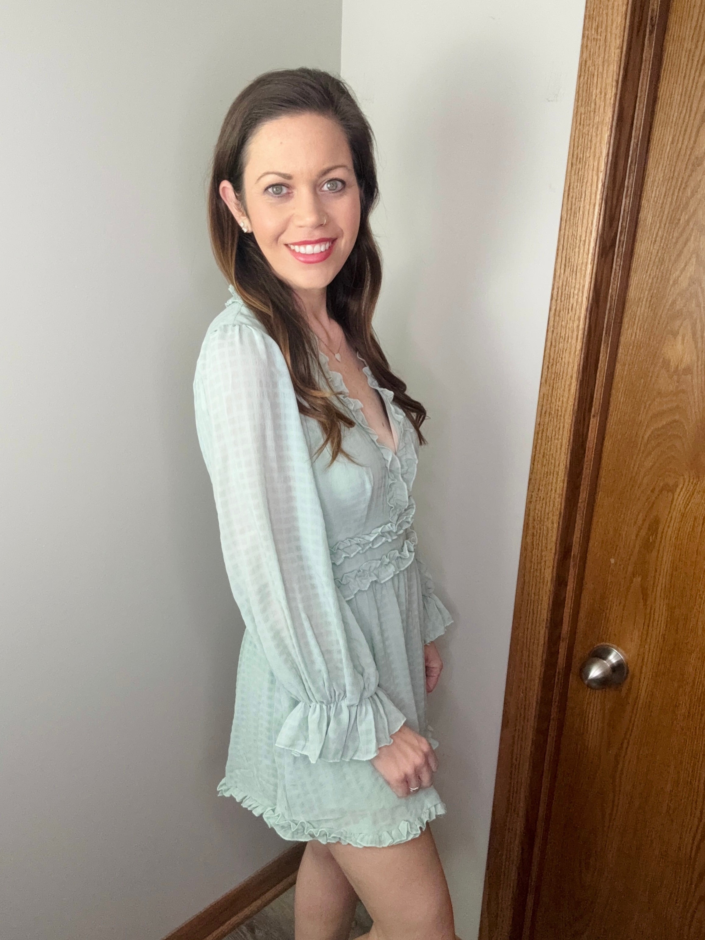 Sage Whisper Ruffle Romper