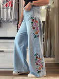 Evie Floral Embroidered Wide Leg Jeans
