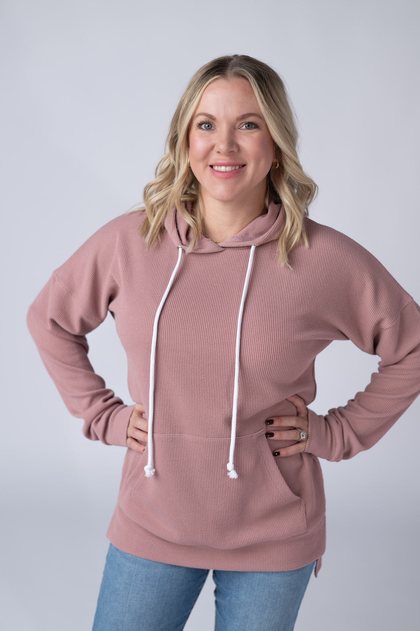 Kacey Ribbed Hoodie - Rose