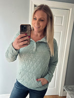 Load image into Gallery viewer, The Geometric Button Snap Pullover in Sage
