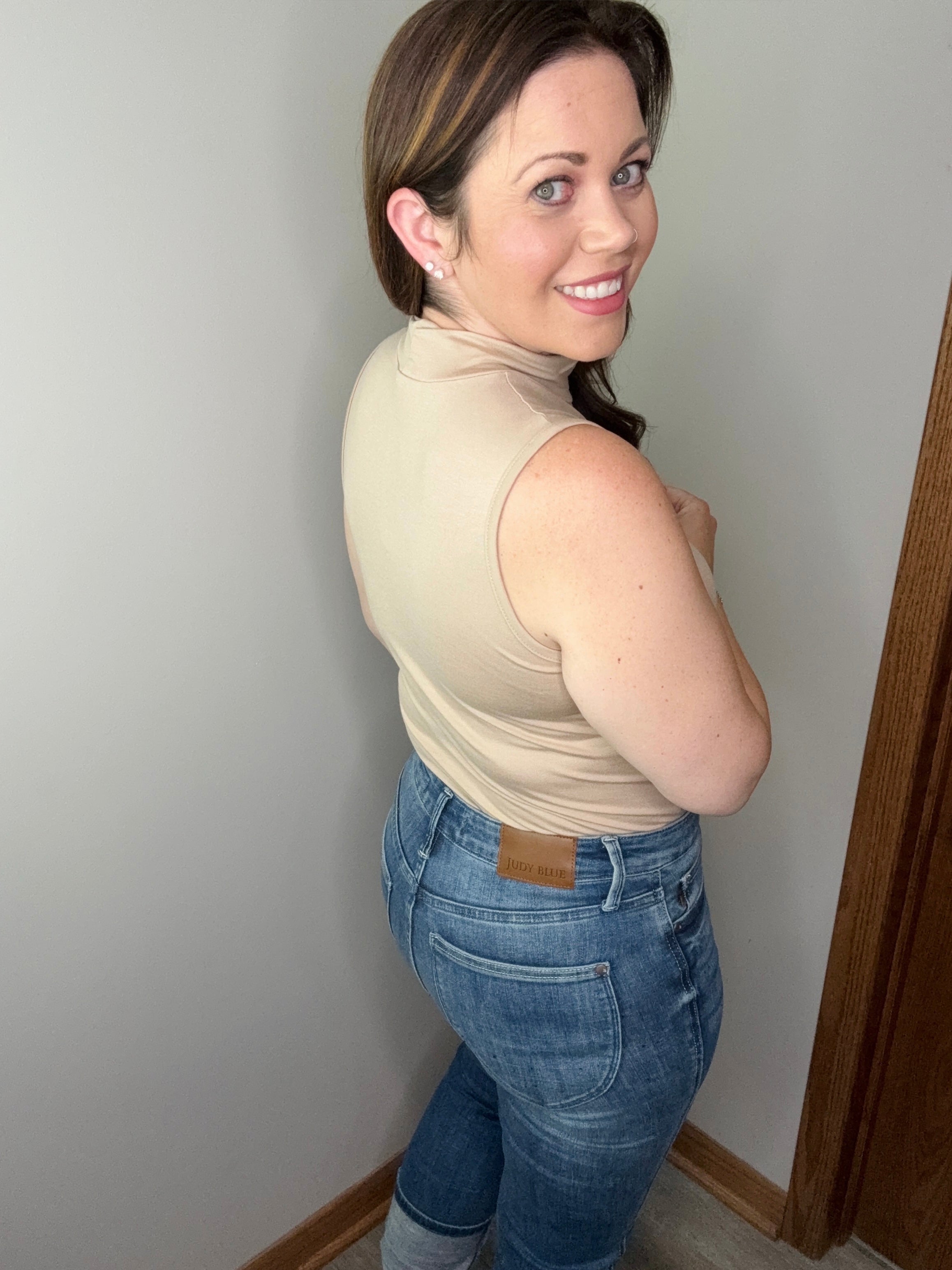 Scarlet Mock Mock Neck Tank In Beige FINAL SALE