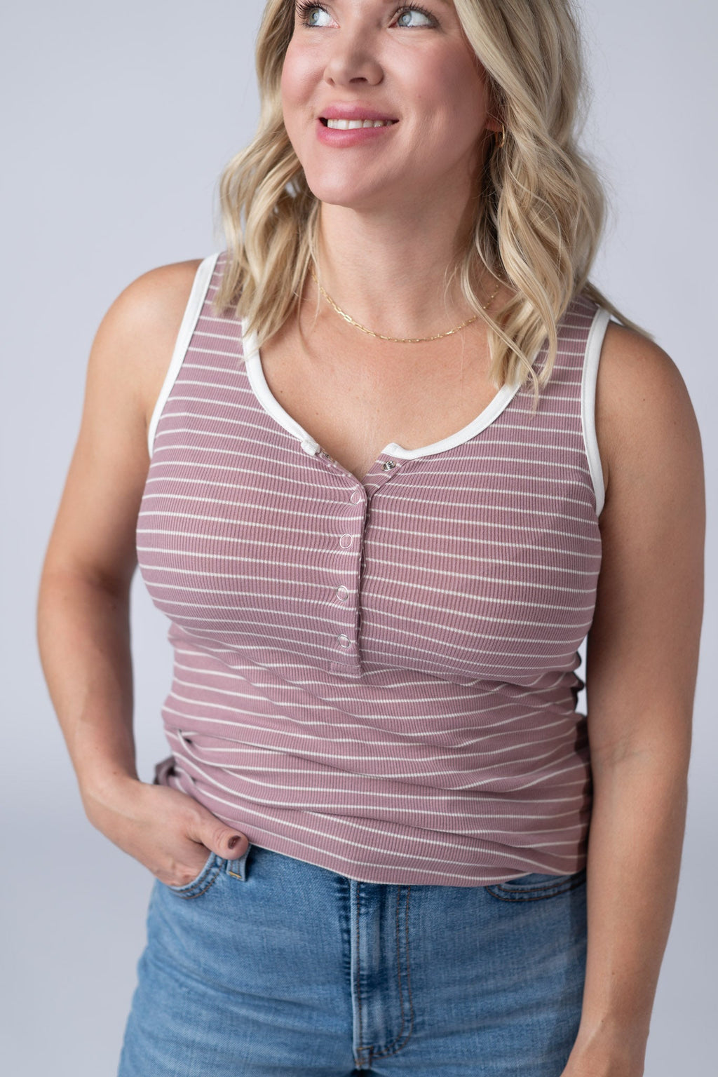 Shiloh Button Snap Tank - Dusty Rose