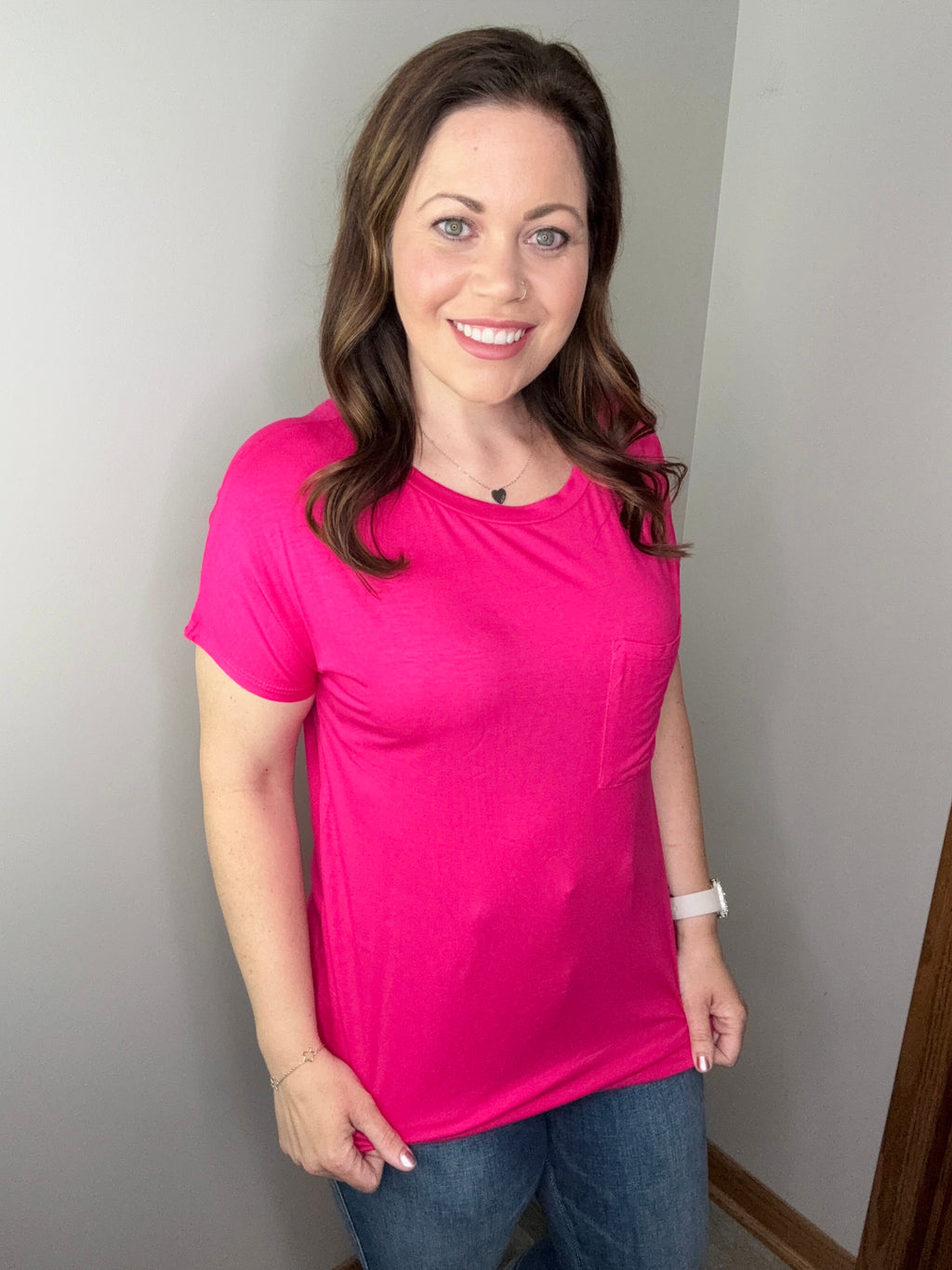 The Easy Pocket Tee In Fuchsia FINAL SALE