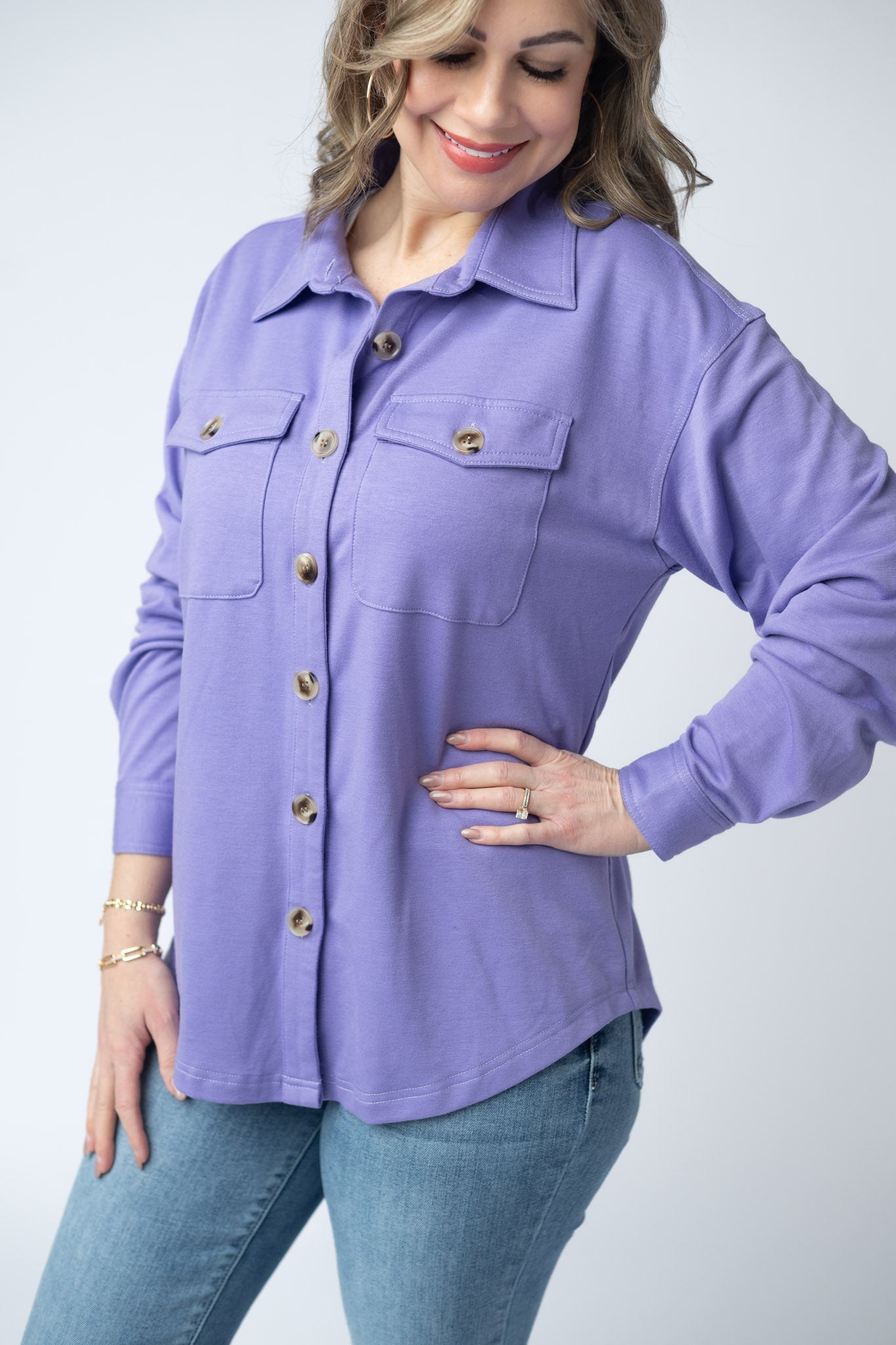 Brenna Button Down Top - Purple