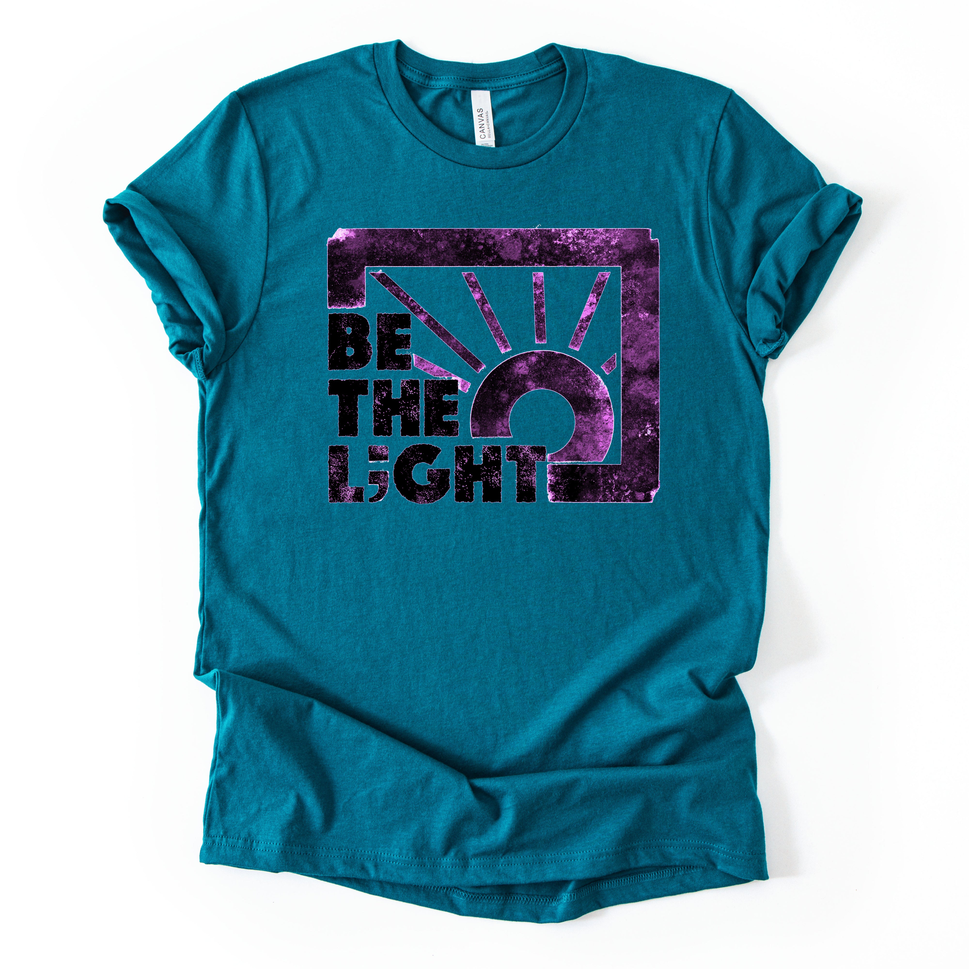 Be The Light Tee in Teal with Purple Ink- DE