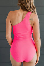 Load image into Gallery viewer, Beach Bound Ribbed One-Piece Swimsuit- Neon Pink
