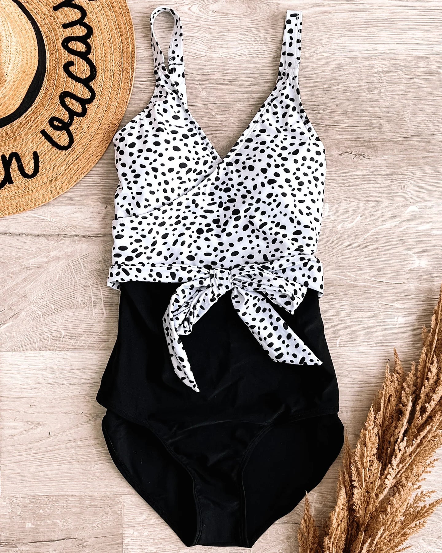 Beach Party One-Piece Swimsuit- Black & Dalmatian Print