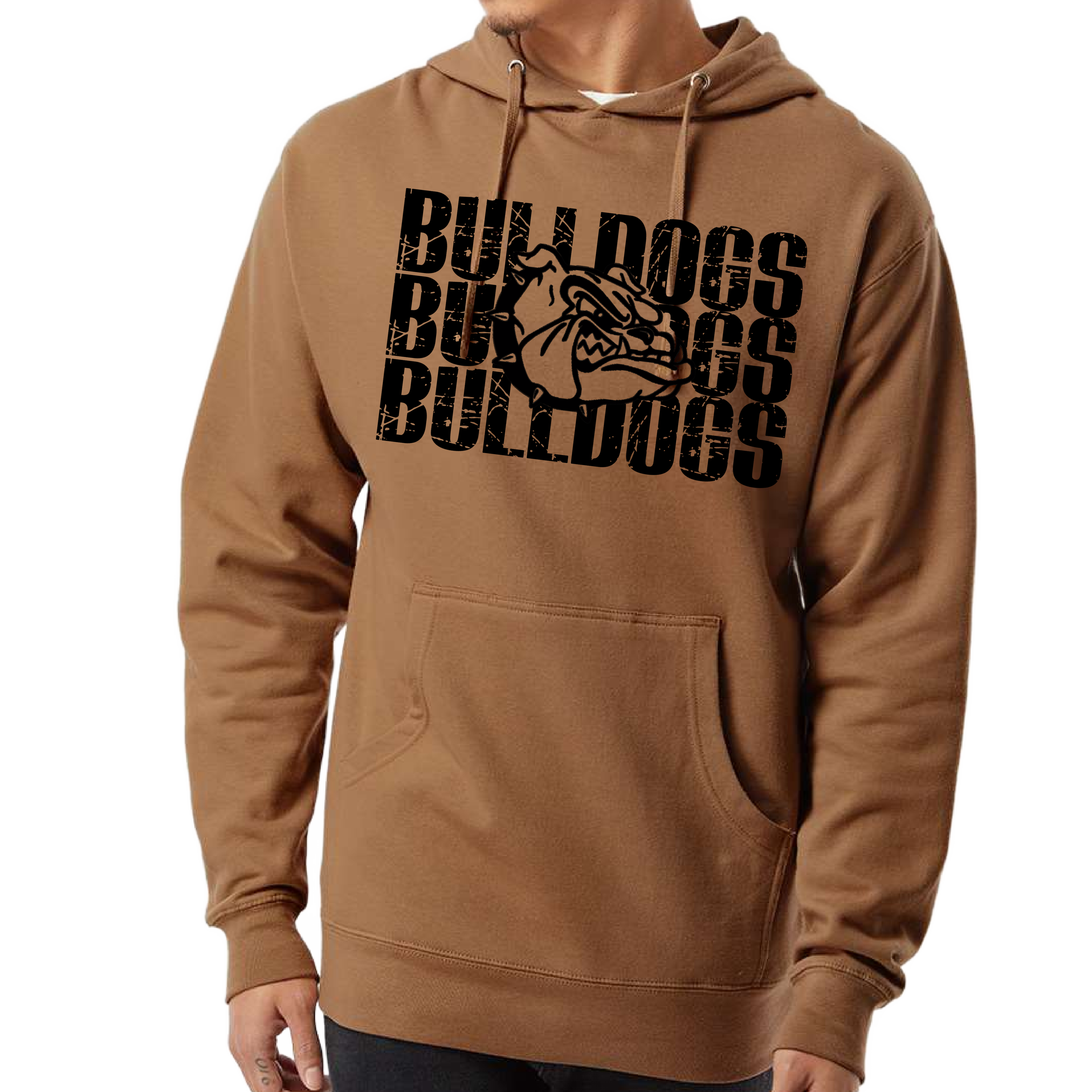 Stacked PEM Bulldogs Hoodie in Saddle