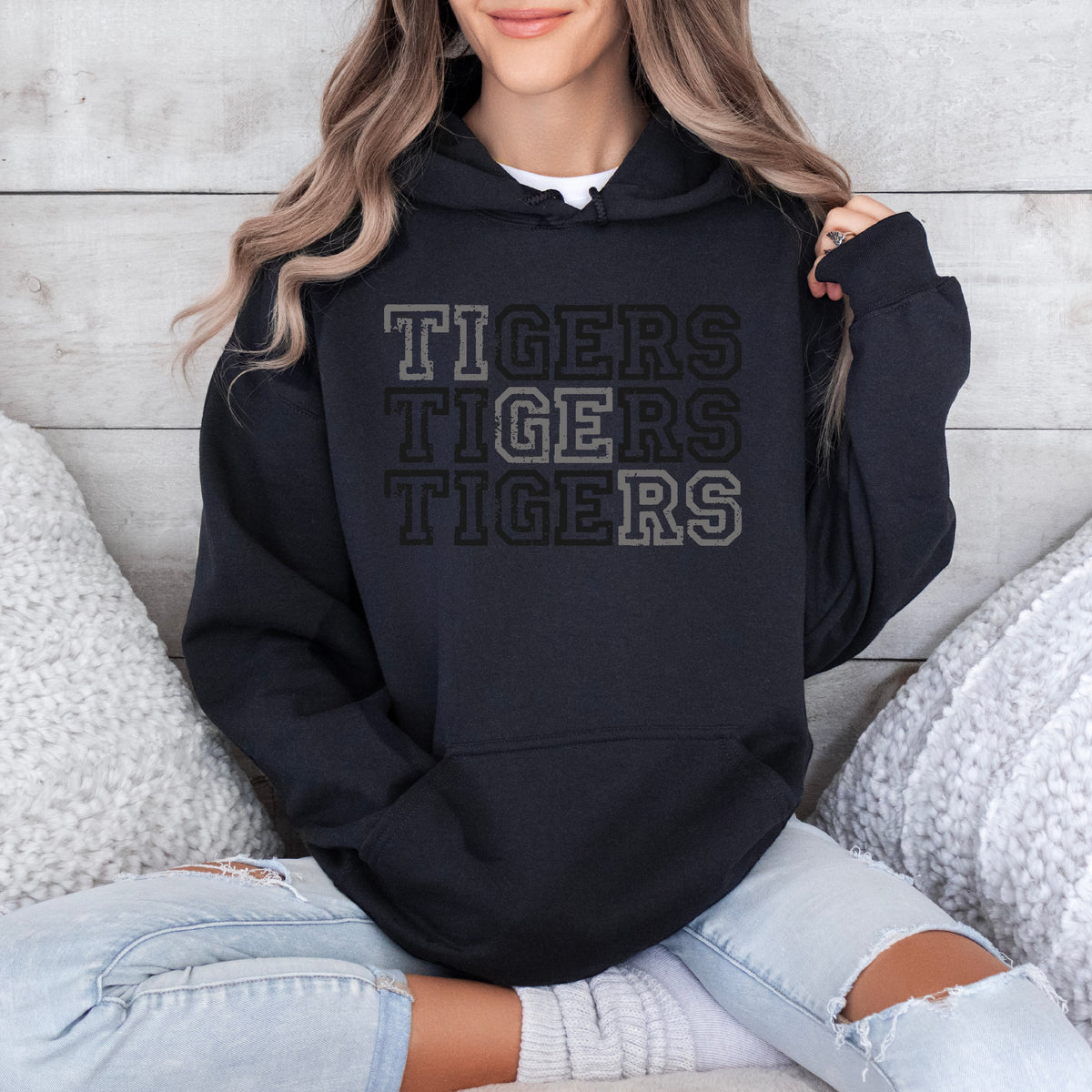 Stacked Black & Gray Tigers Hoodie