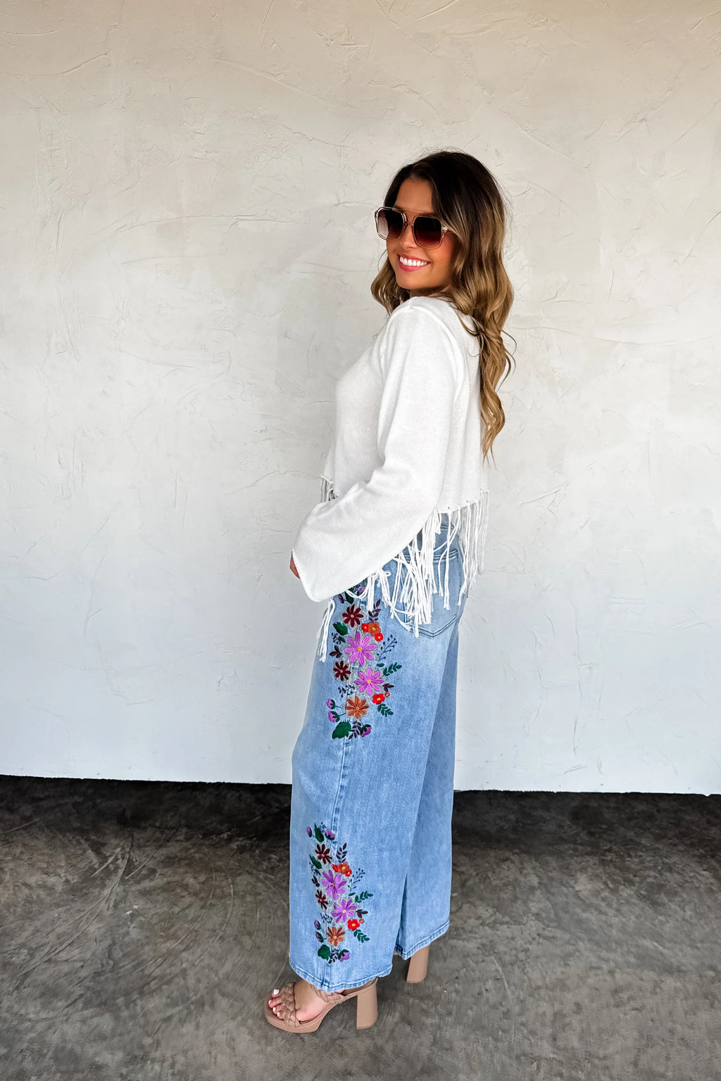 Evie Floral Embroidered Wide Leg Jeans