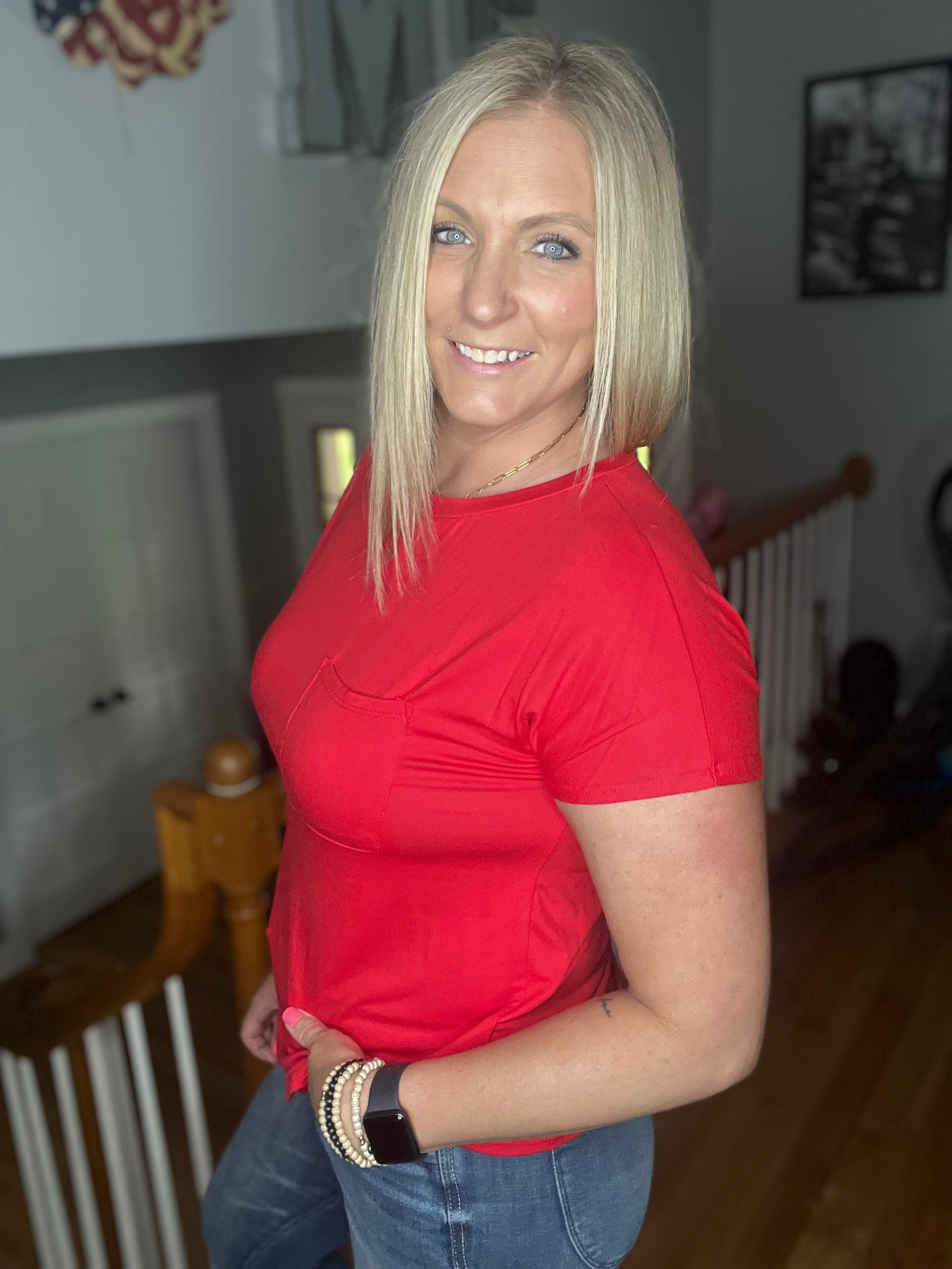 The Easy Pocket Tee In Red FINAL SALE