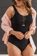 Load image into Gallery viewer, Cool &amp; Carefree Ribbed One-Piece Swimsuit- Black
