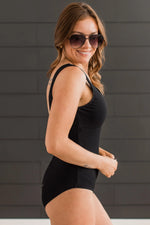 Load image into Gallery viewer, Cool &amp; Carefree Ribbed One-Piece Swimsuit- Black

