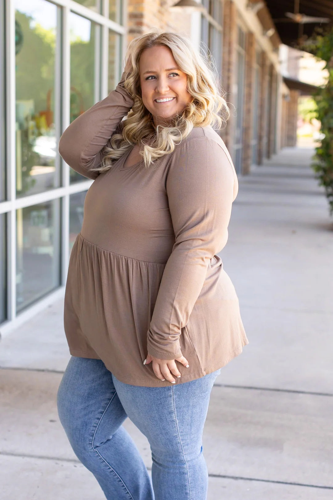 Long Sleeve Sarah Ruffle - Mocha