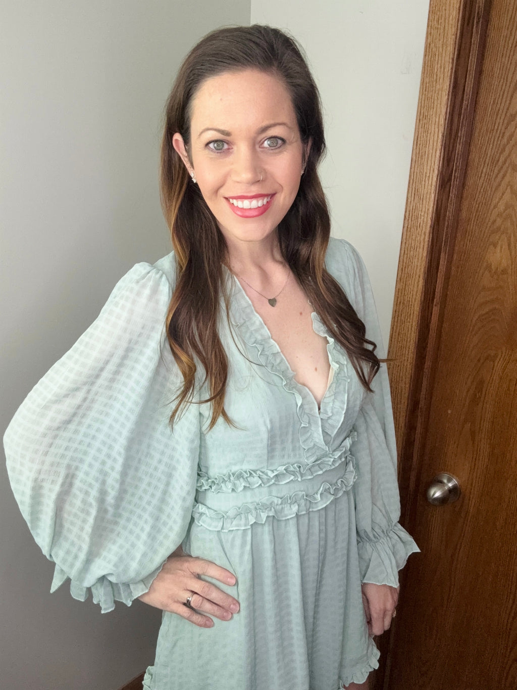 Sage Whisper Ruffle Romper