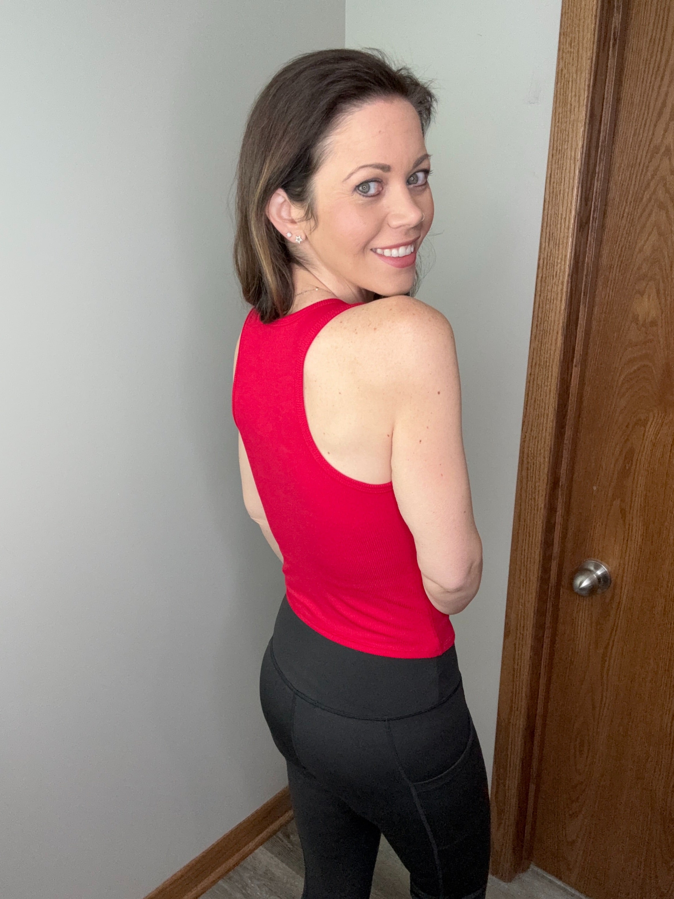 Racerback Rib Tank with Removable Pads - Red