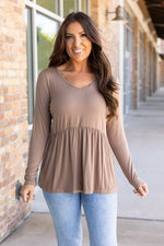 Load image into Gallery viewer, Long Sleeve Sarah Ruffle - Mocha
