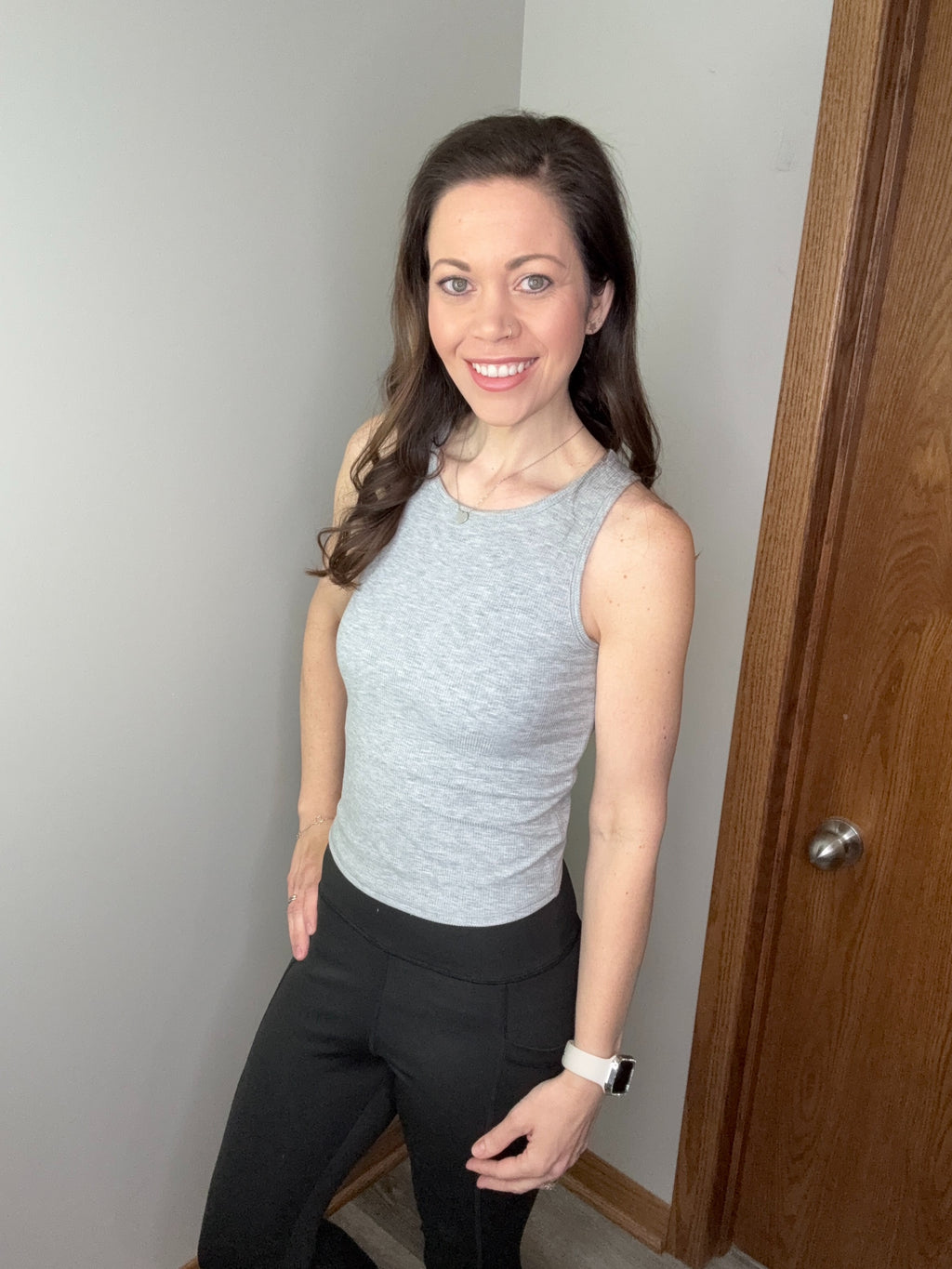 Racerback Rib Tank with Removable Pads - Heather Gray